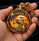 American 250Th Anniversary Flame White Eagle Statue of Liberty Pocket Watch New