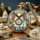 American 250Th Anniversary White Eagle Statue of Liberty Pocket Watch Gift New